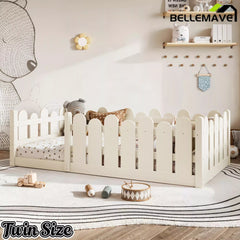 Bellemave® Kids Montessori Floor Bed with Rounded Safety Guardrail,Solid Wood Montessori Bed for Girls & Boys - Bellemave