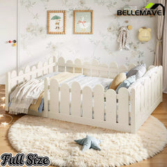 Bellemave® Kids Montessori Floor Bed with Rounded Safety Guardrail,Solid Wood Montessori Bed for Girls & Boys - Bellemave