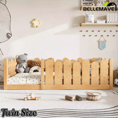 Bellemave® Kids Montessori Floor Bed with Rounded Safety Guardrail,Solid Wood Montessori Bed for Girls & Boys - Bellemave