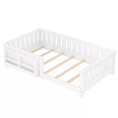 Bellemave® Kids Montessori Floor Bed with Safety Guardrails, Built-in Bookcase & Wooden Slats — Twin, Full, Queen Sizes - Bellemave