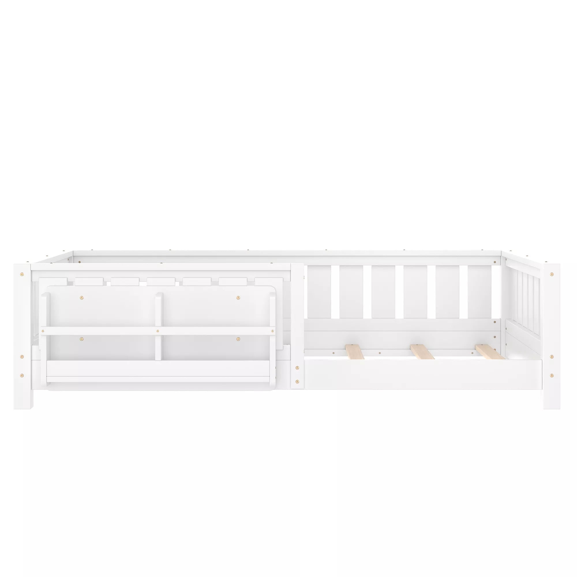 Bellemave® Kids Montessori Floor Bed with Safety Guardrails, Built-in Bookcase & Wooden Slats — Twin, Full, Queen Sizes - Bellemave