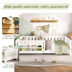 Bellemave® Kids Montessori Floor Bed with Safety Guardrails, Built-in Bookcase & Wooden Slats — Twin, Full, Queen Sizes - Bellemave