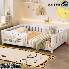 Bellemave® Kids Montessori Floor Bed with Safety Guardrails, Built-in Bookcase & Wooden Slats — Twin, Full, Queen Sizes - Bellemave