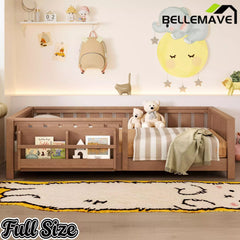Bellemave® Kids Montessori Floor Bed with Safety Guardrails, Built-in Bookcase & Wooden Slats — Twin, Full, Queen Sizes - Bellemave