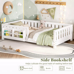 Bellemave® Kids Montessori Floor Bed with Safety Guardrails, Built-in Bookcase & Wooden Slats — Twin, Full, Queen Sizes - Bellemave