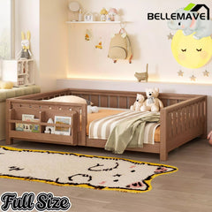 Bellemave® Kids Montessori Floor Bed with Safety Guardrails, Built-in Bookcase & Wooden Slats — Twin, Full, Queen Sizes - Bellemave