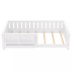 Bellemave® Kids Montessori Floor Bed with Safety Guardrails, Built-in Bookcase & Wooden Slats — Twin, Full, Queen Sizes - Bellemave