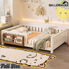 Bellemave® Kids Montessori Floor Bed with Safety Guardrails, Built-in Bookcase & Wooden Slats — Twin, Full, Queen Sizes - Bellemave