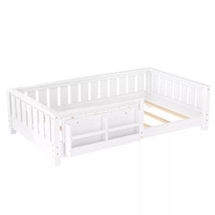 Bellemave® Kids Montessori Floor Bed with Safety Guardrails, Built-in Bookcase & Wooden Slats — Twin, Full, Queen Sizes - Bellemave