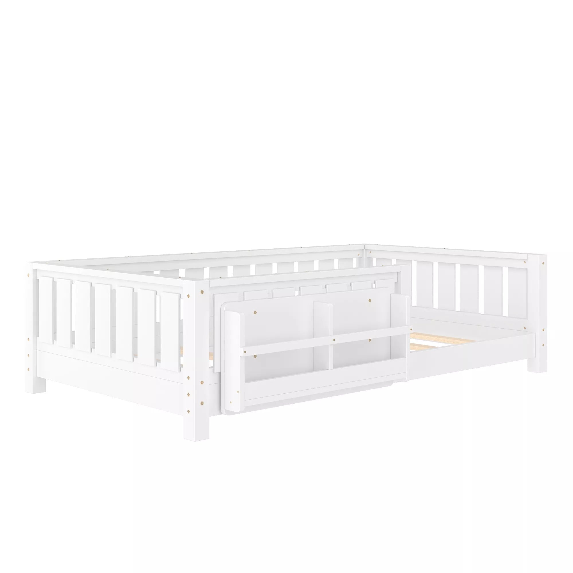 Bellemave® Kids Montessori Floor Bed with Safety Guardrails, Built-in Bookcase & Wooden Slats — Twin, Full, Queen Sizes - Bellemave