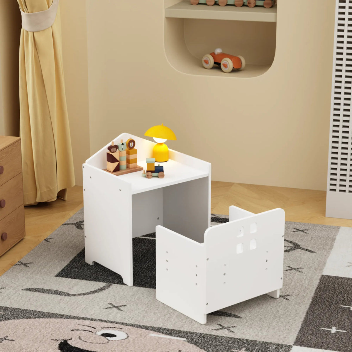 Bellemave® Kids Montessori Weaning Table and Chair Set, Blackboard & 3 Heights Adjustable, 1 - 3 Age Kids Funiture for Eating Drawing Reading - Bellemave