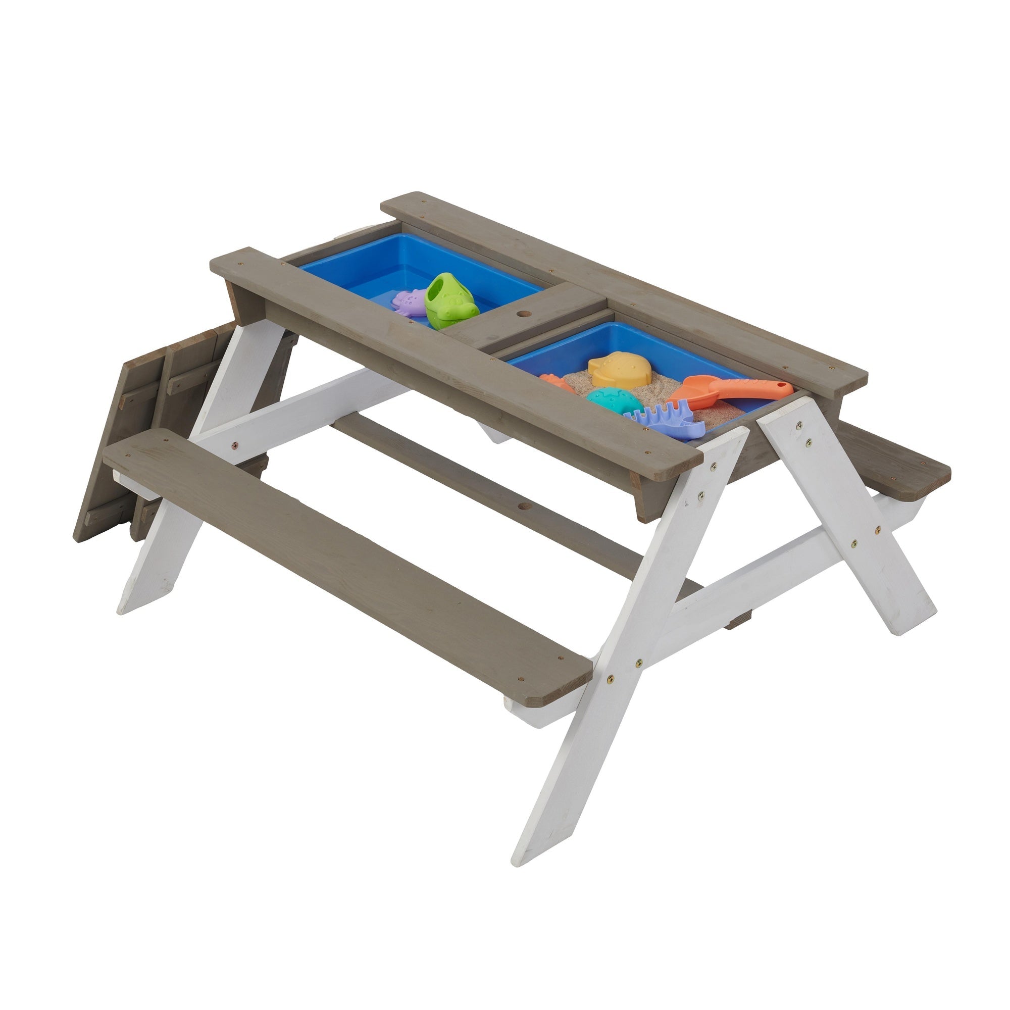 Bellemave® Kids Picnic Table with Umbrella, 3 - in - 1 Outdoor Wooden Convertible Sand & Water Table for Toddlers - Bellemave