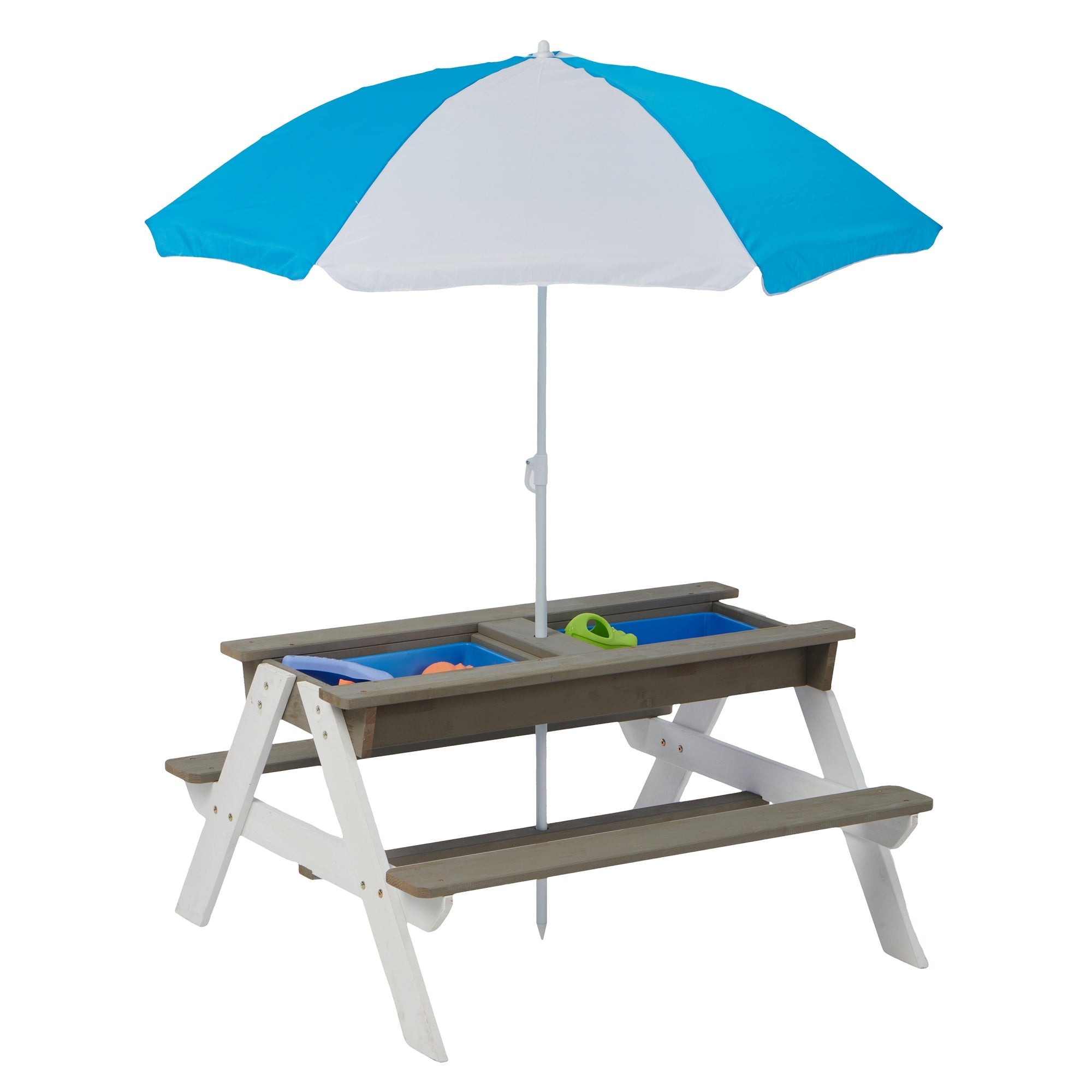 Bellemave® Kids Picnic Table with Umbrella, 3 - in - 1 Outdoor Wooden Convertible Sand & Water Table for Toddlers - Bellemave