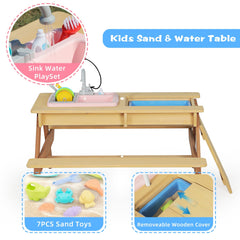 Bellemave® Kids Picnic Table with Umbrella, 3 - in - 1 Outdoor Wooden Convertible Sand & Water Table for Toddlers - Bellemave