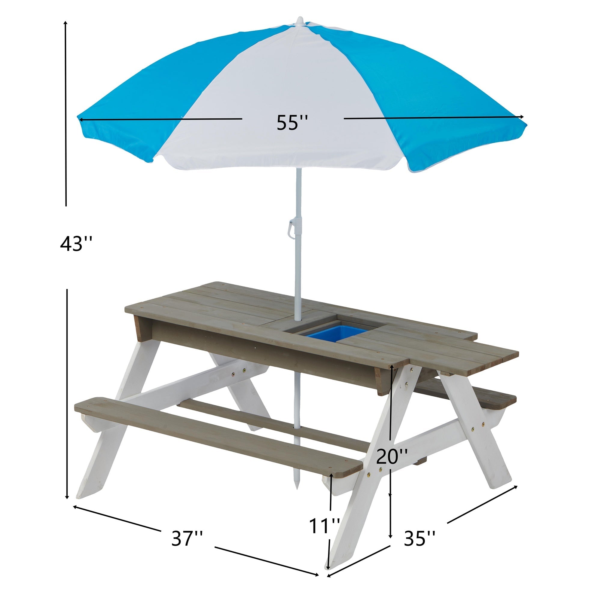 Bellemave® Kids Picnic Table with Umbrella, 3 - in - 1 Outdoor Wooden Convertible Sand & Water Table for Toddlers - Bellemave