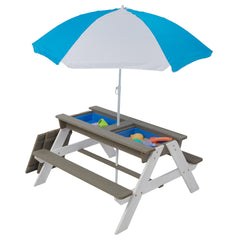Bellemave® Kids Picnic Table with Umbrella, 3 - in - 1 Outdoor Wooden Convertible Sand & Water Table for Toddlers - Bellemave