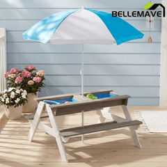 Bellemave® Kids Picnic Table with Umbrella, 3 - in - 1 Outdoor Wooden Convertible Sand & Water Table for Toddlers - Bellemave