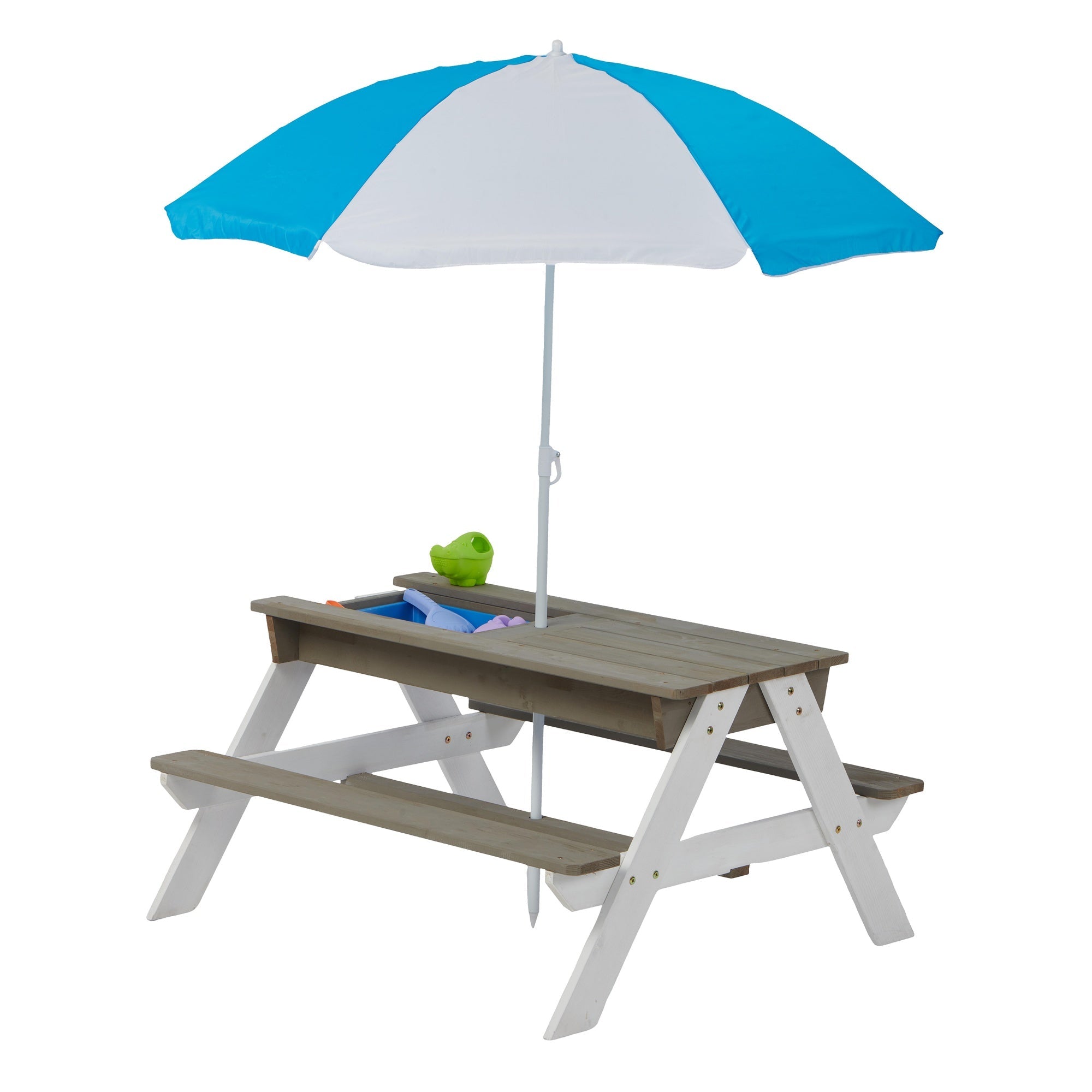 Bellemave® Kids Picnic Table with Umbrella, 3 - in - 1 Outdoor Wooden Convertible Sand & Water Table for Toddlers - Bellemave