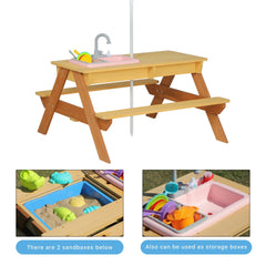 Bellemave® Kids Picnic Table with Umbrella, 3 - in - 1 Outdoor Wooden Convertible Sand & Water Table for Toddlers - Bellemave