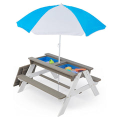 Bellemave® Kids Picnic Table with Umbrella, 3 - in - 1 Outdoor Wooden Convertible Sand & Water Table for Toddlers - Bellemave