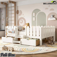 Bellemave® Kids Platform Bed with Guardrail, Bookshelf, Stairs & LED Lights - Bellemave