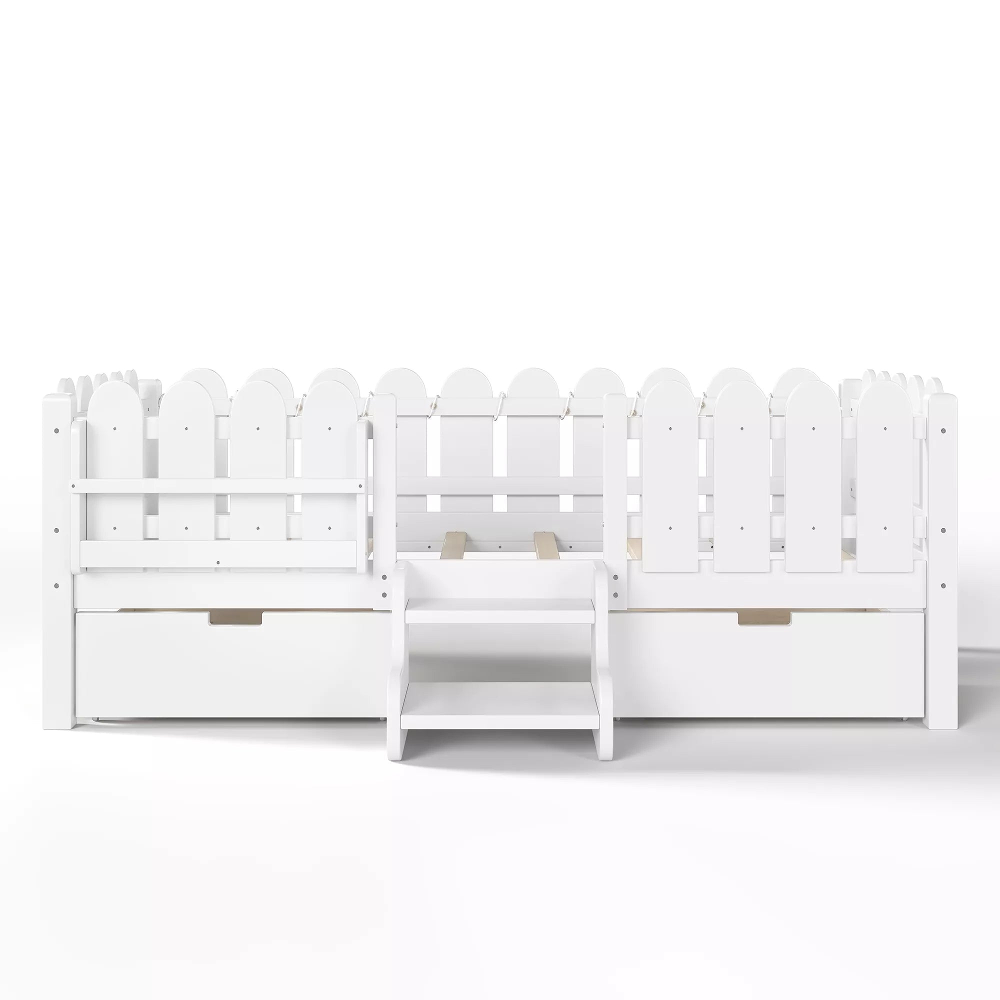 Bellemave® Kids Platform Bed with Guardrail, Bookshelf, Stairs & LED Lights - Bellemave