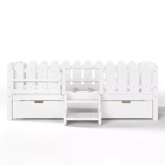 Bellemave® Kids Platform Bed with Guardrail, Bookshelf, Stairs & LED Lights - Bellemave