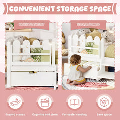 Bellemave® Kids Platform Bed with Guardrail, Bookshelf, Stairs & LED Lights - Bellemave