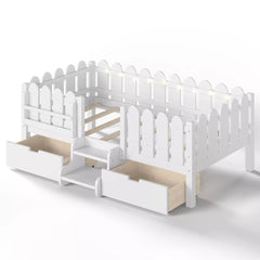 Bellemave® Kids Platform Bed with Guardrail, Bookshelf, Stairs & LED Lights - Bellemave