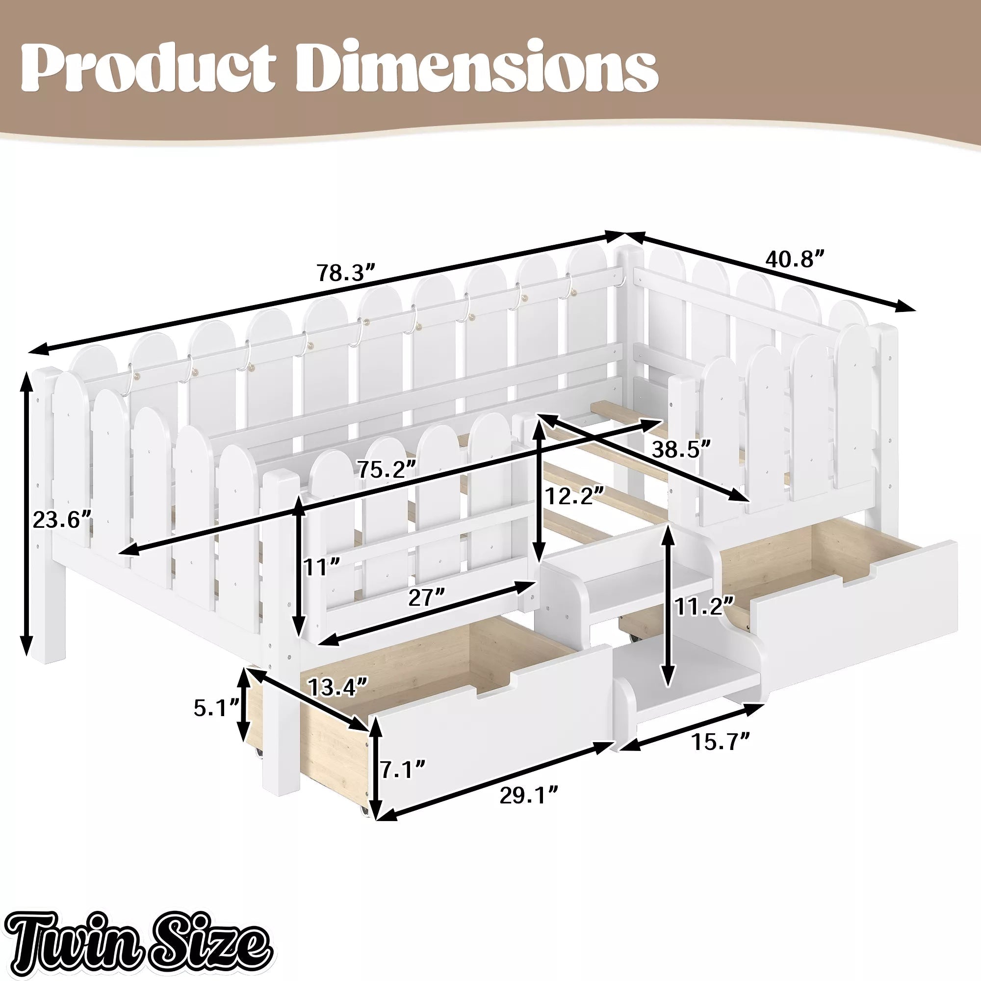Bellemave® Kids Platform Bed with Guardrail, Bookshelf, Stairs & LED Lights - Bellemave
