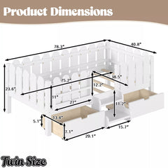 Bellemave® Kids Platform Bed with Guardrail, Bookshelf, Stairs & LED Lights - Bellemave