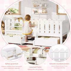 Bellemave® Kids Platform Bed with Guardrail, Bookshelf, Stairs & LED Lights - Bellemave