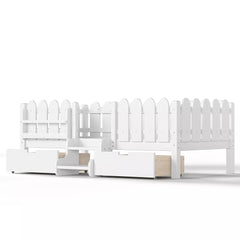 Bellemave® Kids Platform Bed with Guardrail, Bookshelf, Stairs & LED Lights - Bellemave
