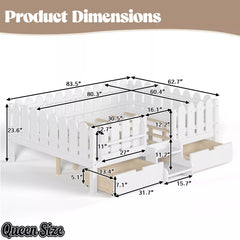Bellemave® Kids Platform Bed with Guardrail, Bookshelf, Stairs & LED Lights - Bellemave