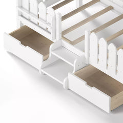 Bellemave® Kids Platform Bed with Guardrail, Bookshelf, Stairs & LED Lights - Bellemave