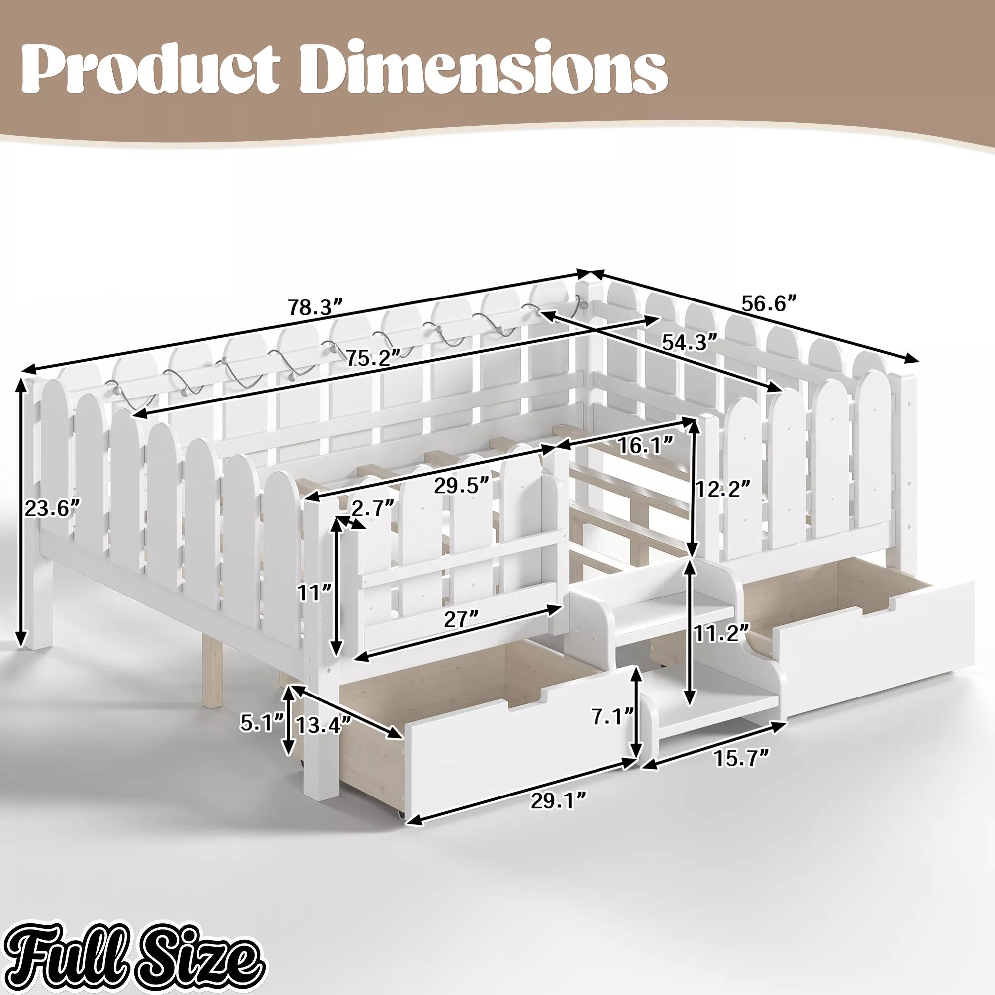Bellemave® Kids Platform Bed with Guardrail, Bookshelf, Stairs & LED Lights - Bellemave
