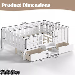 Bellemave® Kids Platform Bed with Guardrail, Bookshelf, Stairs & LED Lights - Bellemave