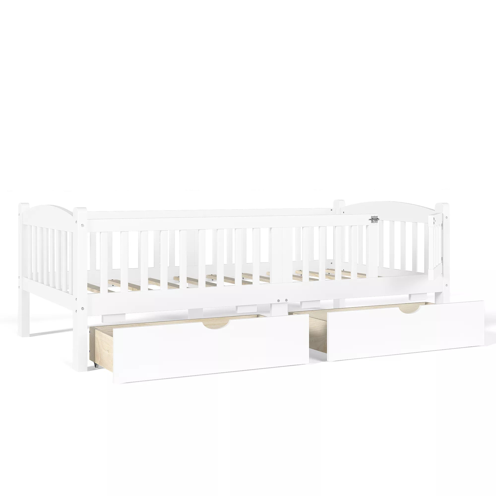 kids bed with drawers and full length safety rails