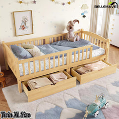 natural twin xl platform bed with storage drawers