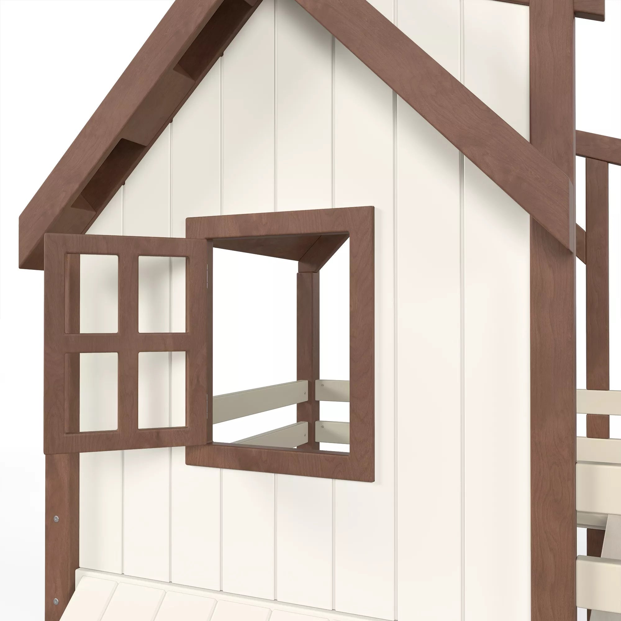 Bellemave® Kids Playhouse Bunk Bed with Storage Stairs, Solid Wood House Bunk Bed Frame with Roof & Windows - Bellemave