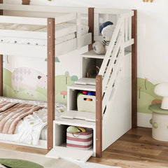 Bellemave® Kids Playhouse Bunk Bed with Storage Stairs, Solid Wood House Bunk Bed Frame with Roof & Windows - Bellemave