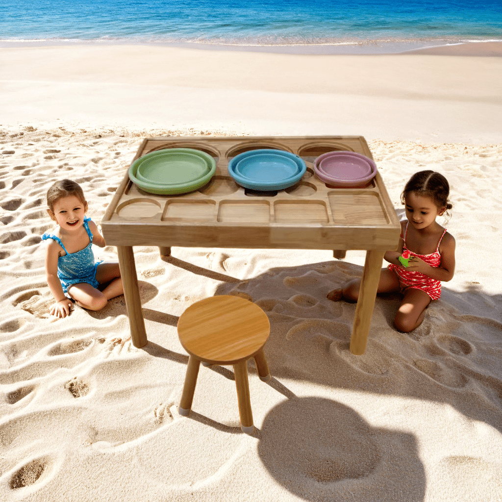 Bellemave® Kids Sensory Table 1 - 3 with 2 Chairs, Wooden Kid Activity Table Chair Set with Double - Sided Boards for Sand and Water Play - Bellemave