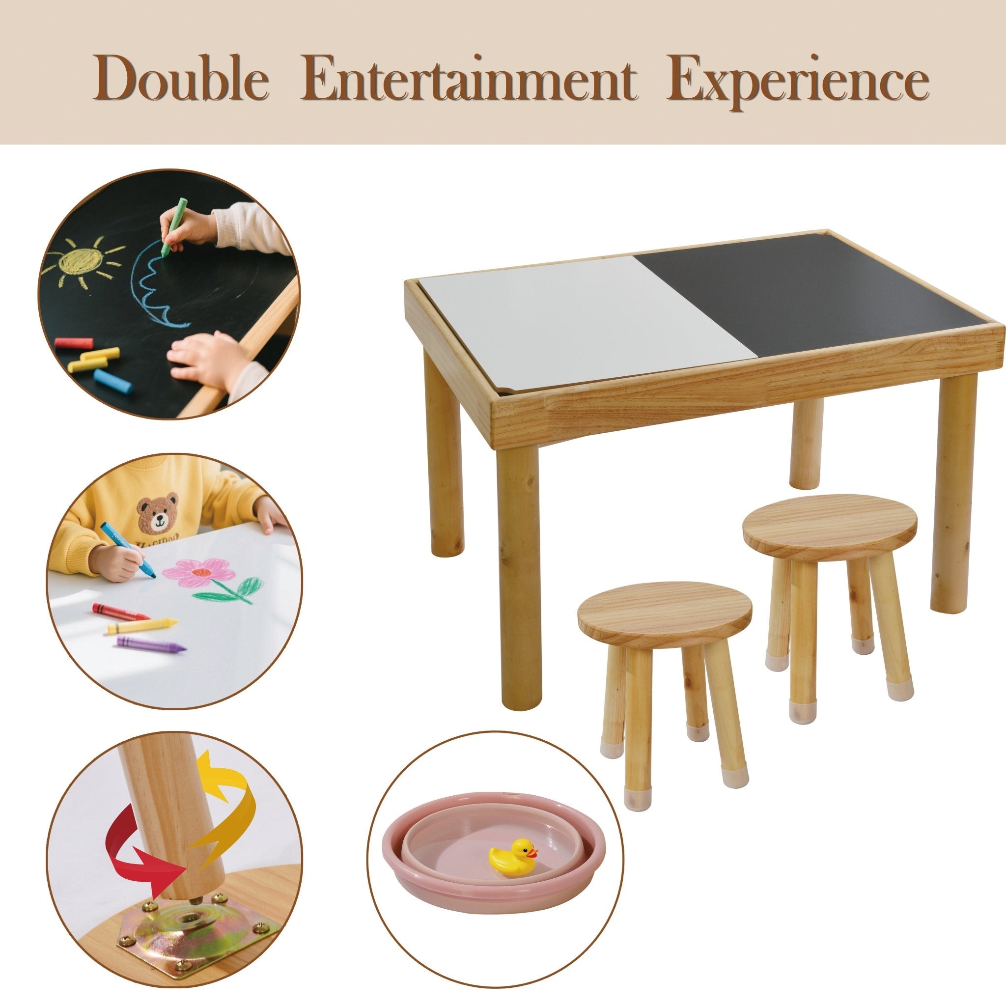 Bellemave® Kids Sensory Table 1 - 3 with 2 Chairs, Wooden Kid Activity Table Chair Set with Double - Sided Boards for Sand and Water Play - Bellemave