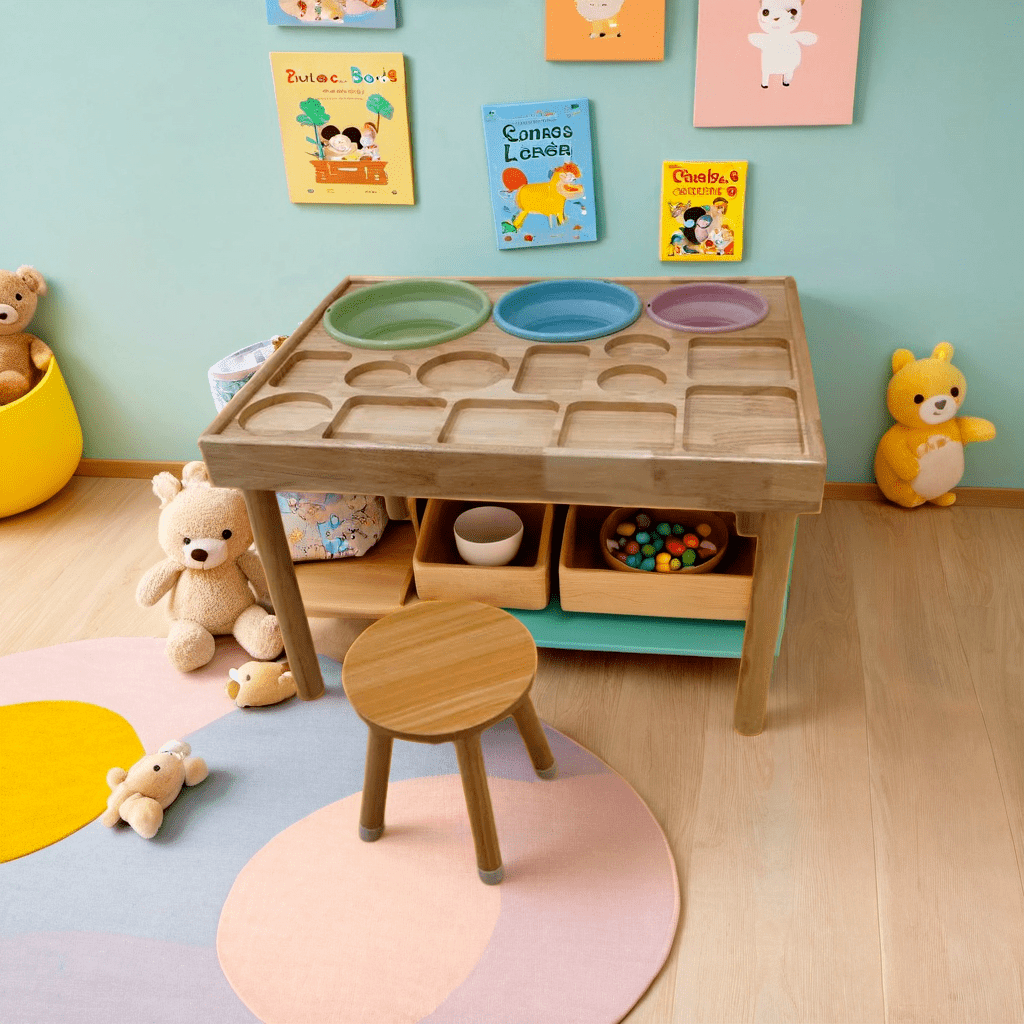 Bellemave® Kids Sensory Table 1 - 3 with 2 Chairs, Wooden Kid Activity Table Chair Set with Double - Sided Boards for Sand and Water Play - Bellemave