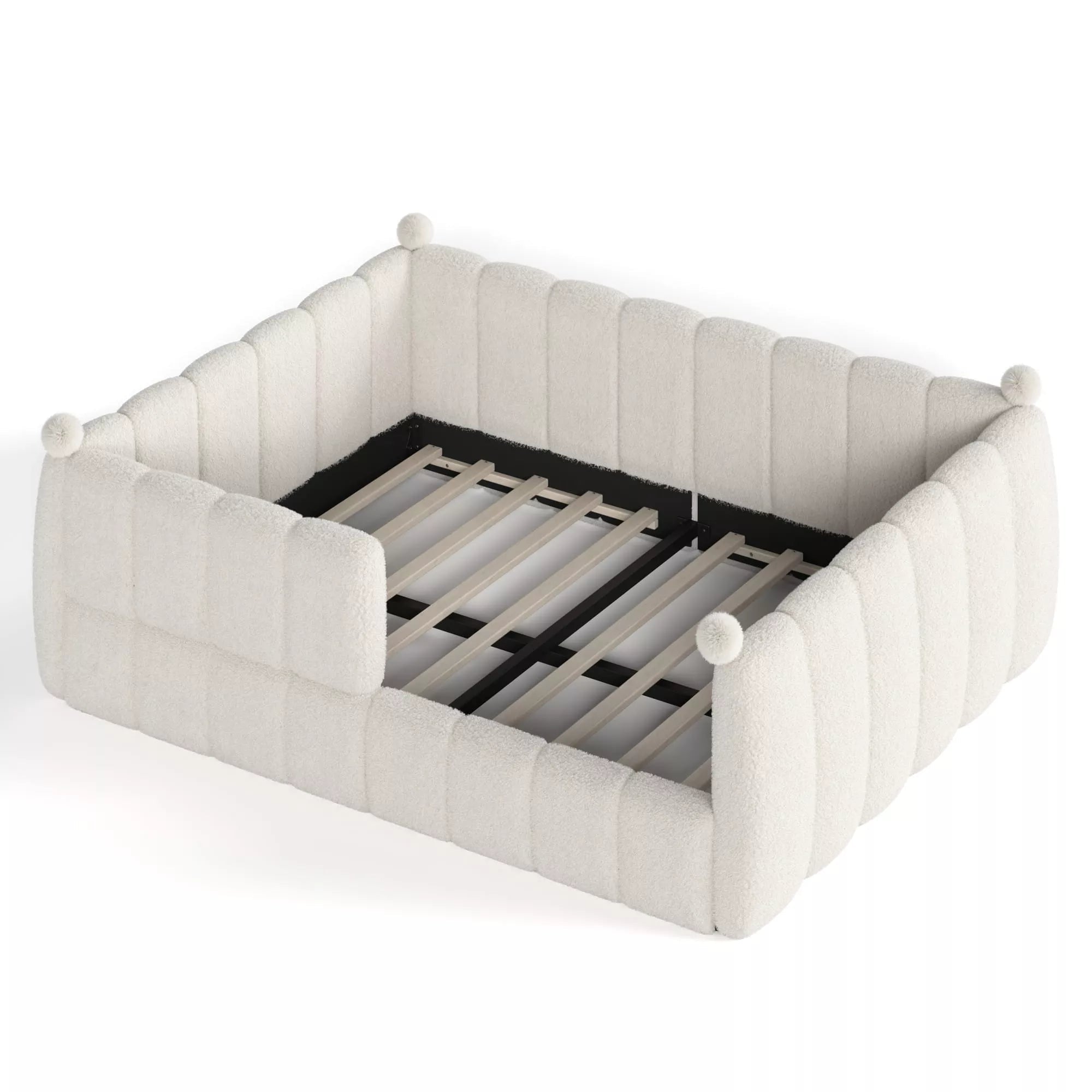 Bellemave® Kids Soft Upholstered Floor Bed with Surrounding Rails, Montessori Style Low Profile Bed Frame - Bellemave