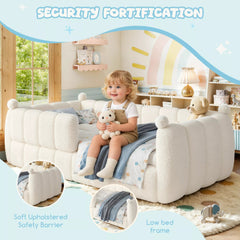 Bellemave® Kids Soft Upholstered Floor Bed with Surrounding Rails, Montessori Style Low Profile Bed Frame - Bellemave