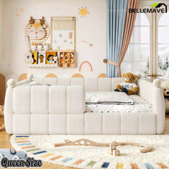 Bellemave® Kids Soft Upholstered Floor Bed with Surrounding Rails, Montessori Style Low Profile Bed Frame - Bellemave