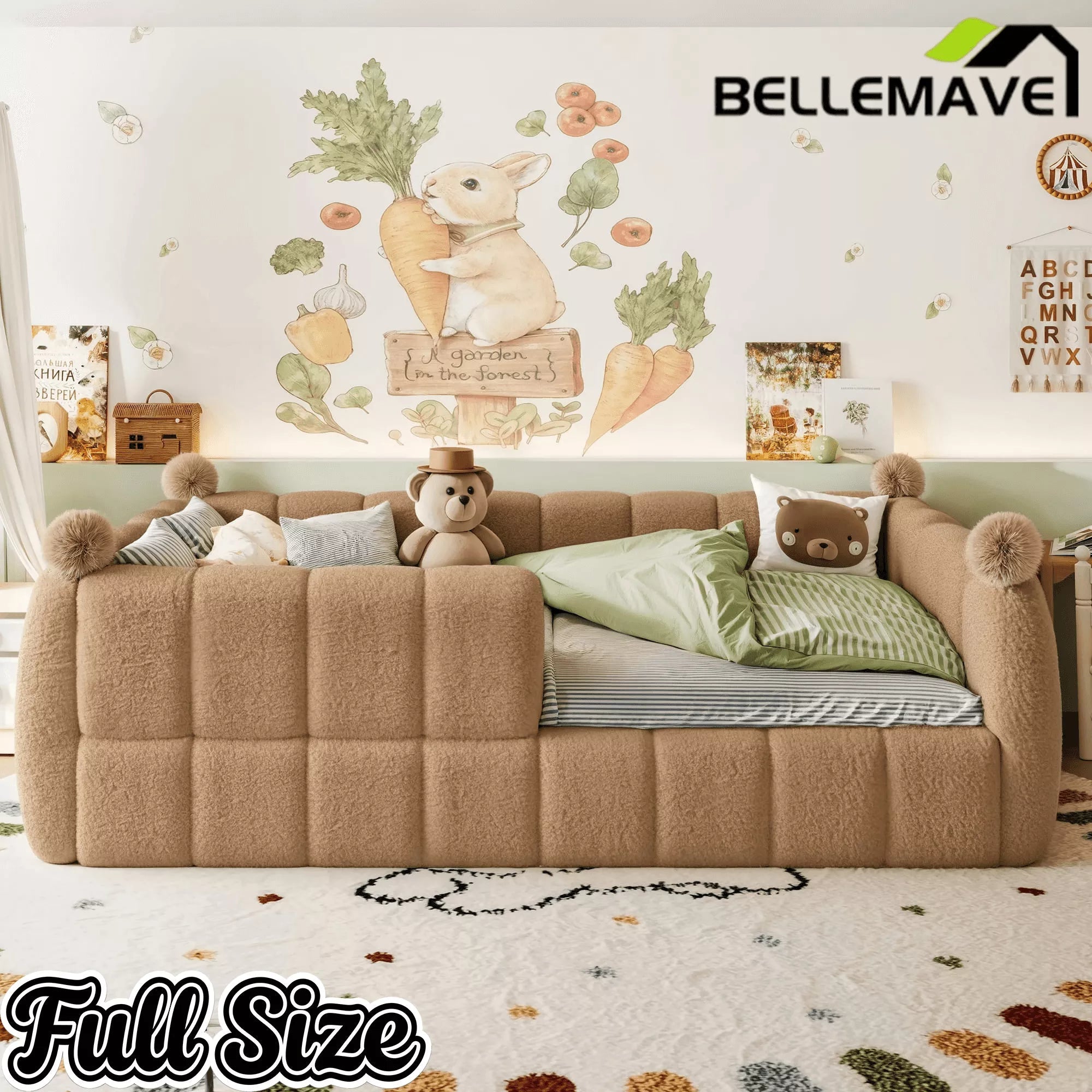 Bellemave® Kids Soft Upholstered Floor Bed with Surrounding Rails, Montessori Style Low Profile Bed Frame - Bellemave