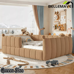 Bellemave® Kids Soft Upholstered Floor Bed with Surrounding Rails, Montessori Style Low Profile Bed Frame - Bellemave