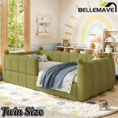 Bellemave® Kids Soft Upholstered Floor Bed with Surrounding Rails, Montessori Style Low Profile Bed Frame - Bellemave